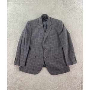 Stafford Sport Coat 46 R Blue Merino Wool Glen Check Signature Classic Fit